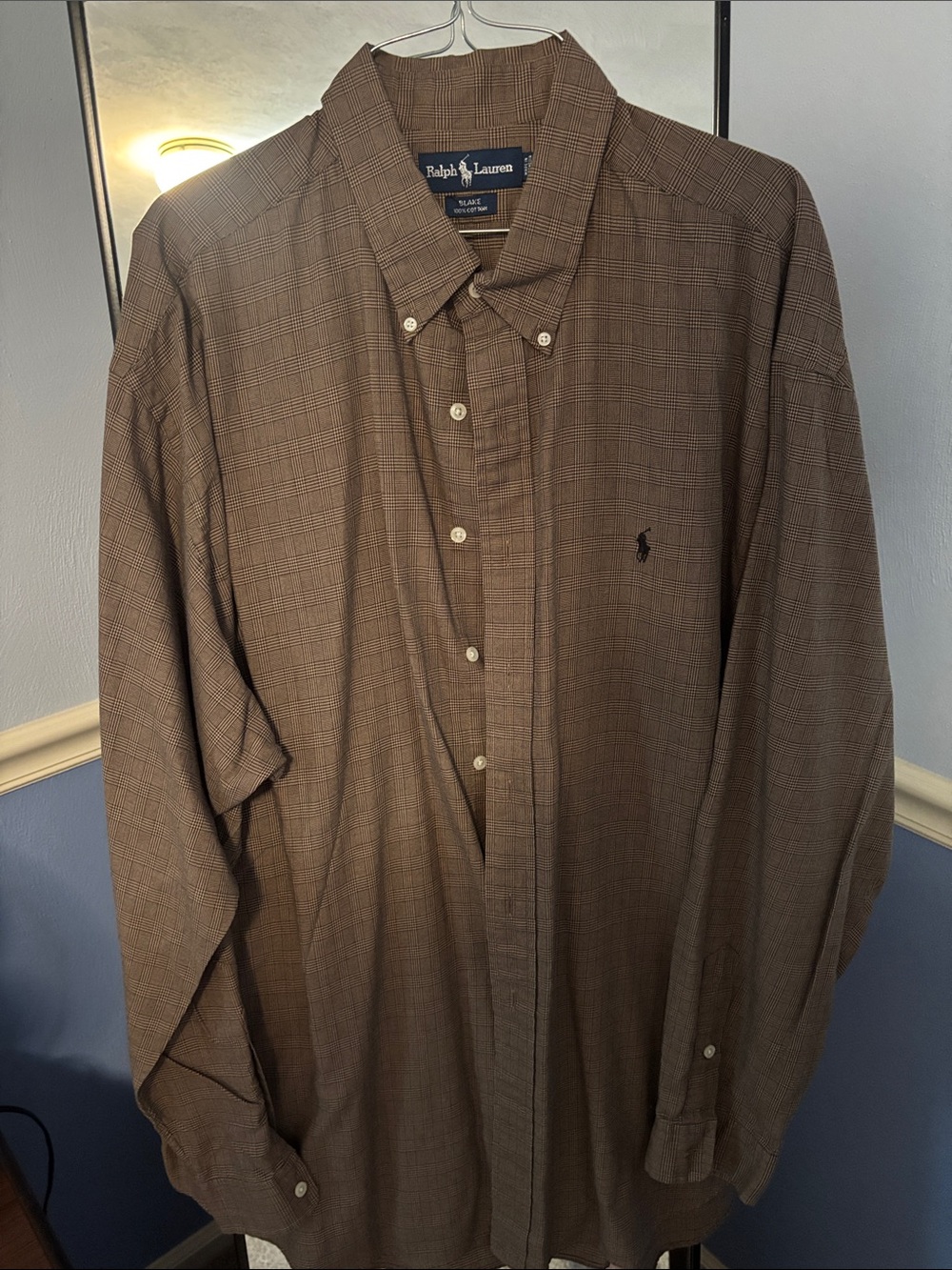 Ralph Lauren Men's Brown Glen Plaid Button-Down Long Sleeved Shirt